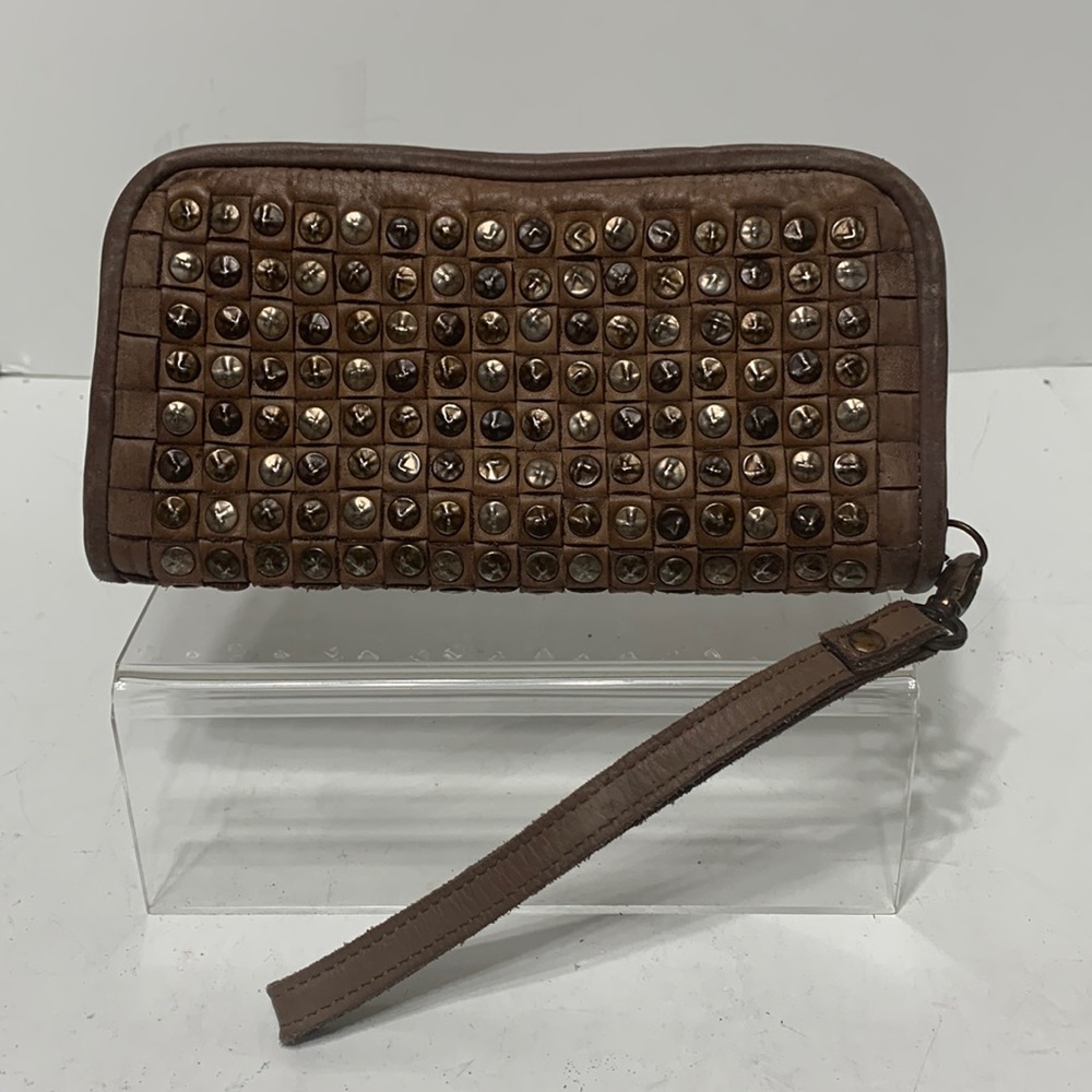 Boho studded leather wallet or clutch